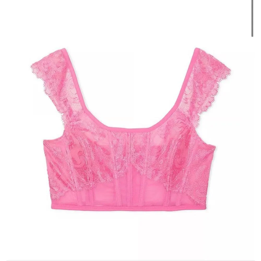 NWT Victoria's Secret Dream Angels Pink Lace Boho Corset Bustier Top Small